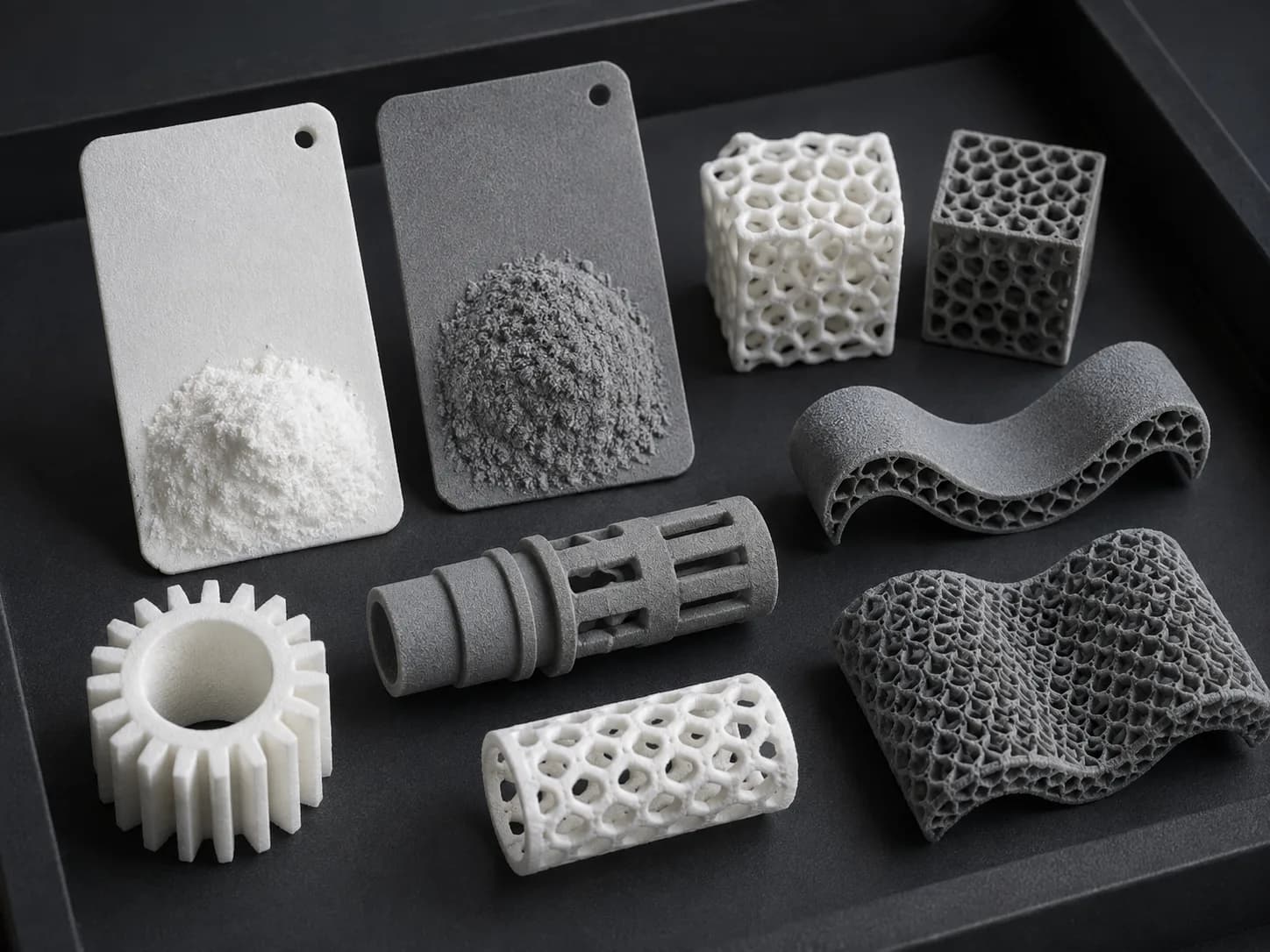 White and grey powder-finished SLS samples