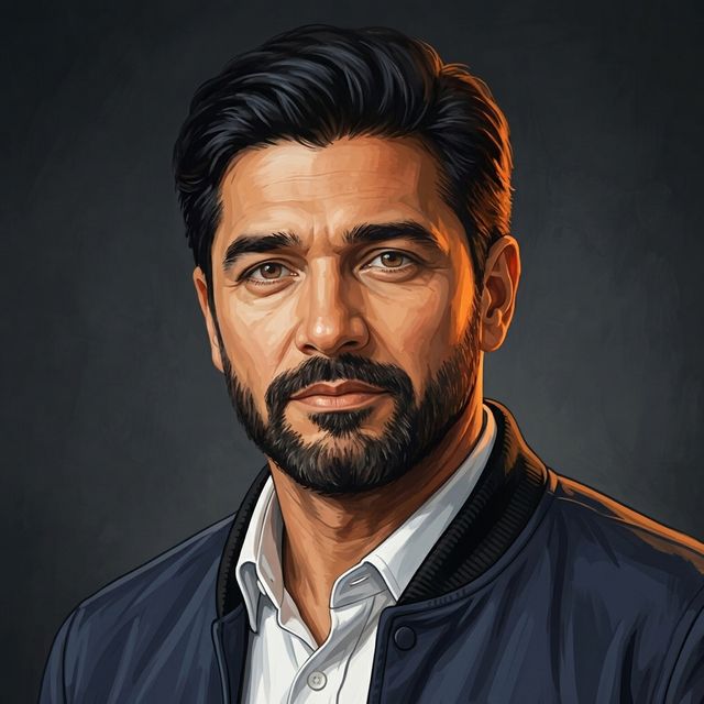 Illustrated portrait representing Dr Izhar