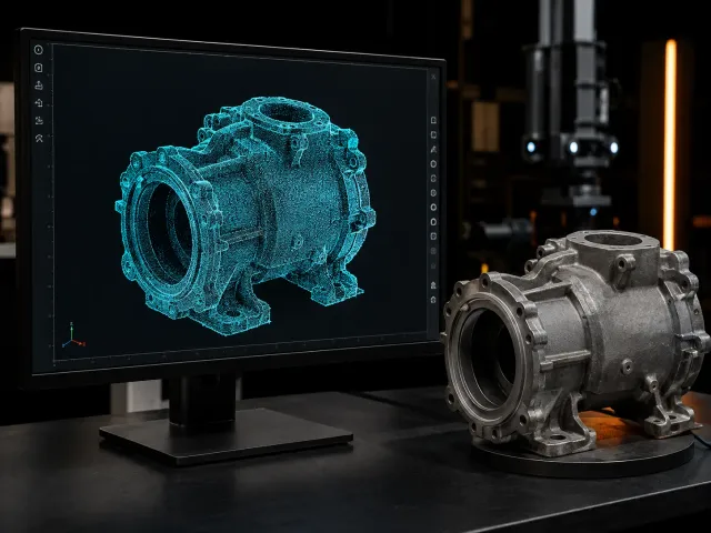 Point cloud model beside the scanned mechanical housing