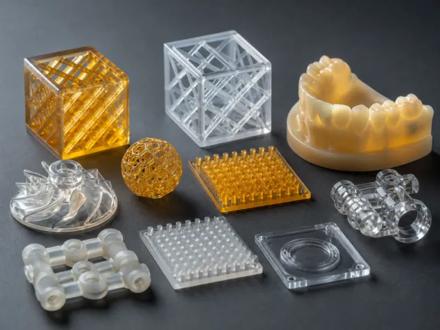 Clear and amber photopolymer resin samples