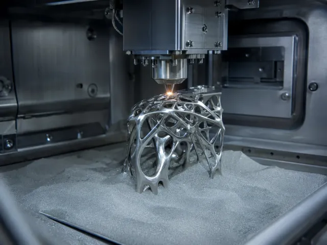 Metal lattice component being produced in an SLM chamber